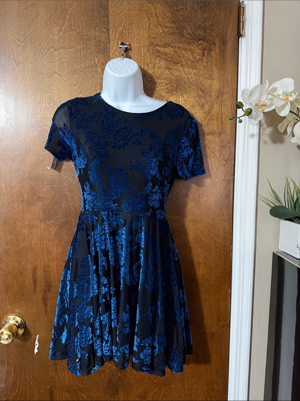 Forever 21 Black Dress with Blue Floral Lace Overlay